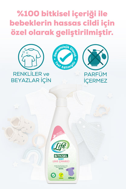 Life By Fakir Bitkisel Parfümsüz Bebek Leke Çıkarıcı 475 ml – Renkli/Beyaz, Kalıntı Bırakmaz