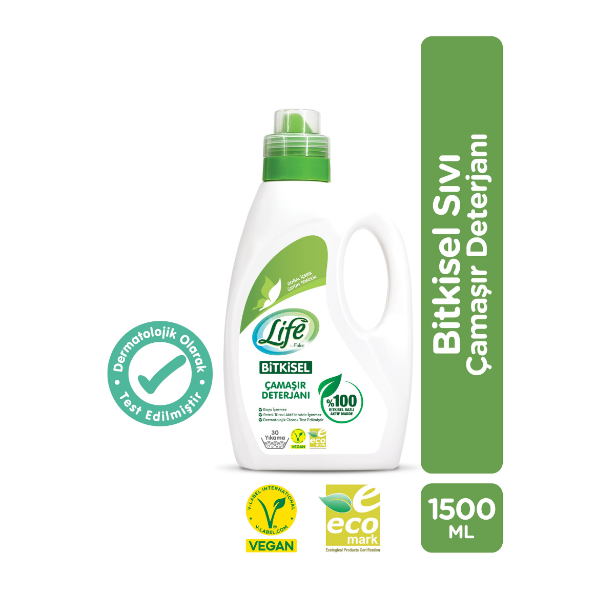 Life By Fakir Bitkisel Sıvı Deterjan 1500 ml – Enzimli, Doğal İçerik, Renkli ve Beyazlar İçin