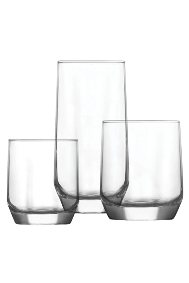 LAV Diamond 18 Parça Bardak Seti - 3 Farklı Boy - Şık ve Dayanıklı Meşrubat Bardakları