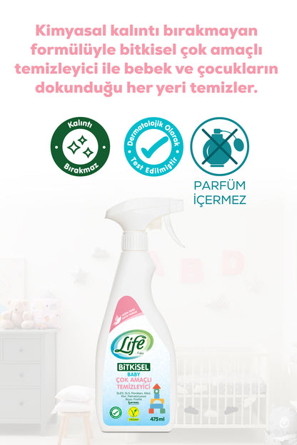 Life By Fakir Bitkisel Bebek Çok Amaçlı Temizleyici 475 ml – Bitkisel, Durulamasız, Güvenli