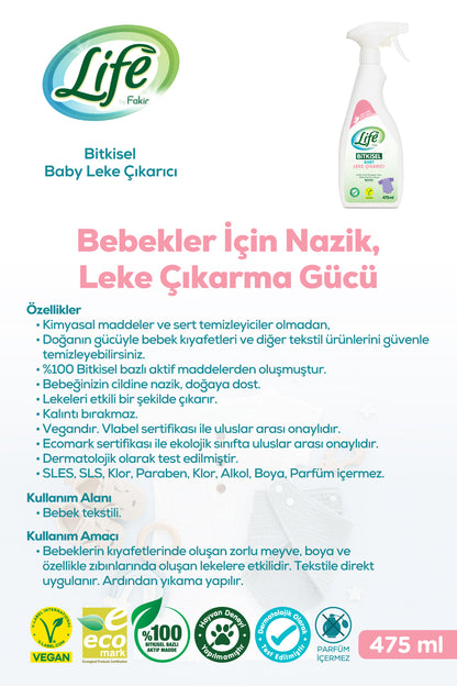Life By Fakir Bitkisel Parfümsüz Bebek Leke Çıkarıcı 475 ml – Renkli/Beyaz, Kalıntı Bırakmaz