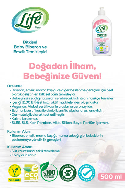 Life By Fakir Bitkisel Parfümsüz Biberon ve Emzik Temizleyici 500 ml – Doğal İçerik, Sabunlu