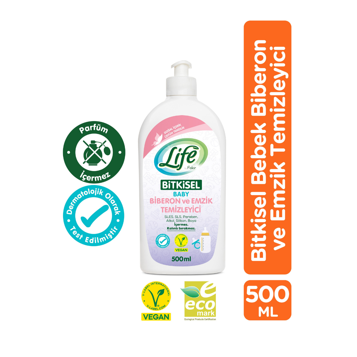 Life By Fakir Bitkisel Parfümsüz Biberon ve Emzik Temizleyici 500 ml – Doğal İçerik, Sabunlu