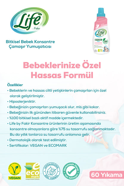 Life By Fakir Bitkisel Bazlı Vegan Bebek Konsantre Yumuşatıcı 1500 ml – Konsantre, Doğal İçerik
