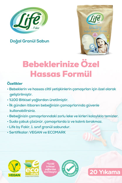 Life By Fakir %100 Bitkisel Doğal Bebek Granül Toz Sabun 1 Kg, Vegan, Hassas Formül, %100 Doğal Temizlik