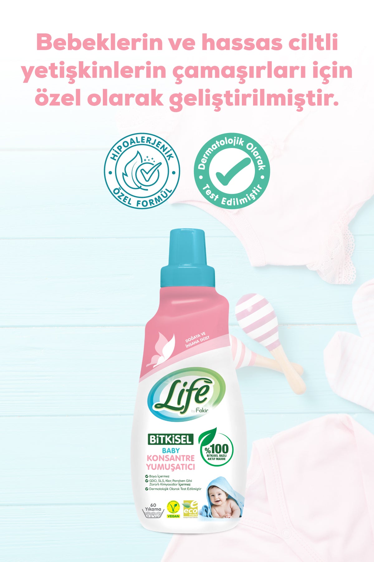 Life By Fakir Bitkisel Bazlı Vegan Bebek Konsantre Yumuşatıcı 1500 ml – Konsantre, Doğal İçerik