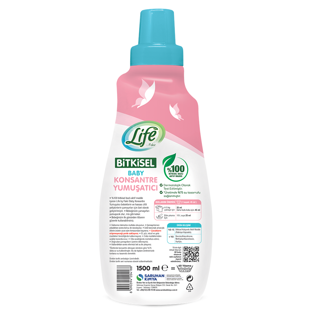 Life By Fakir Bitkisel Bazlı Vegan Bebek Konsantre Yumuşatıcı 1500 ml – Konsantre, Doğal İçerik