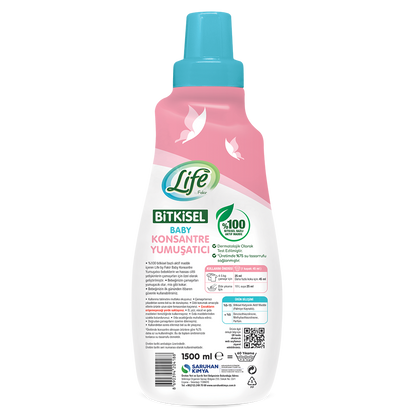 Life By Fakir Bitkisel Bazlı Vegan Bebek Konsantre Yumuşatıcı 1500 ml – Konsantre, Doğal İçerik