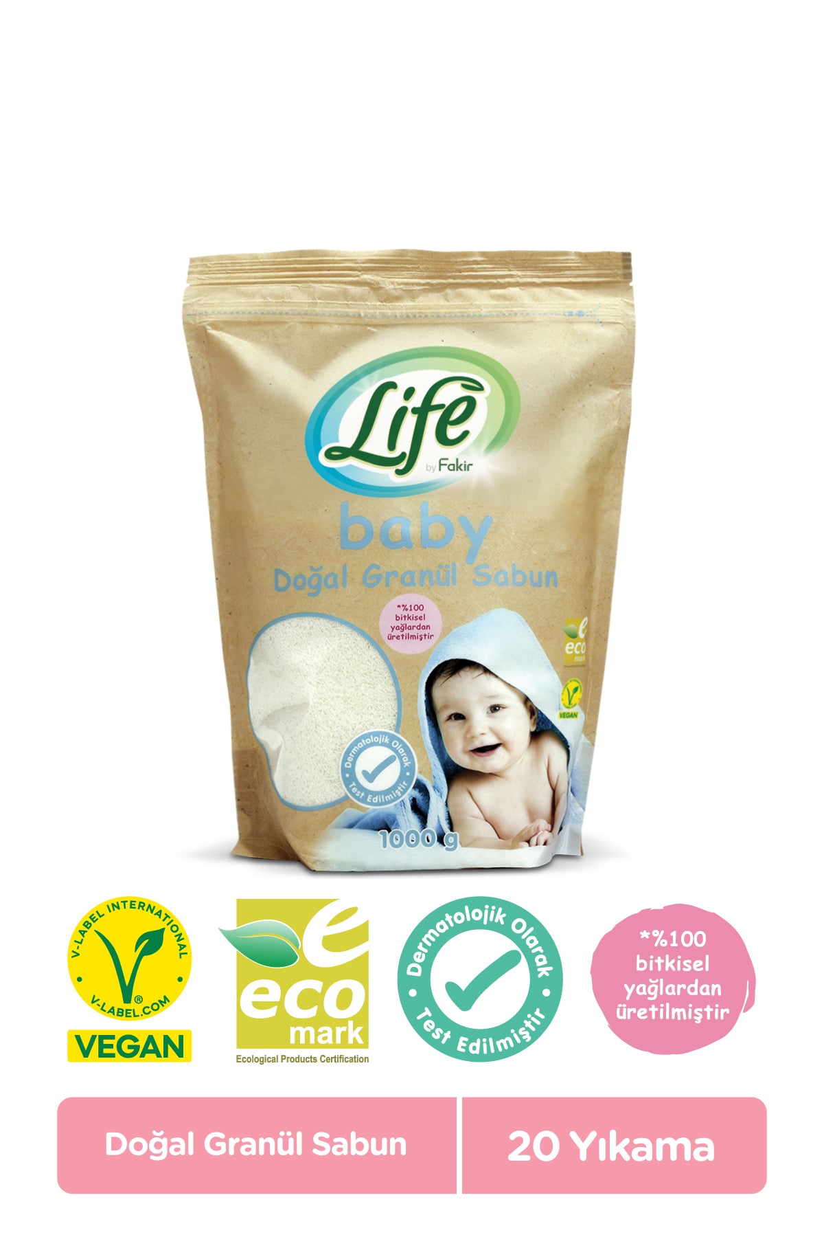Life By Fakir %100 Bitkisel Doğal Bebek Granül Toz Sabun 1 Kg, Vegan, Hassas Formül, %100 Doğal Temizlik