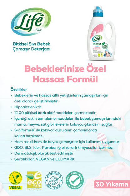 Life By Fakir Bitkisel Bebek Çamaşır Deterjanı 1500 ml – Vegan, Hipoalerjenik, Renkli ve Beyazlar için
