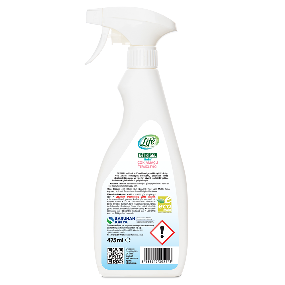 Life By Fakir Bitkisel Bebek Çok Amaçlı Temizleyici 475 ml – Bitkisel, Durulamasız, Güvenli