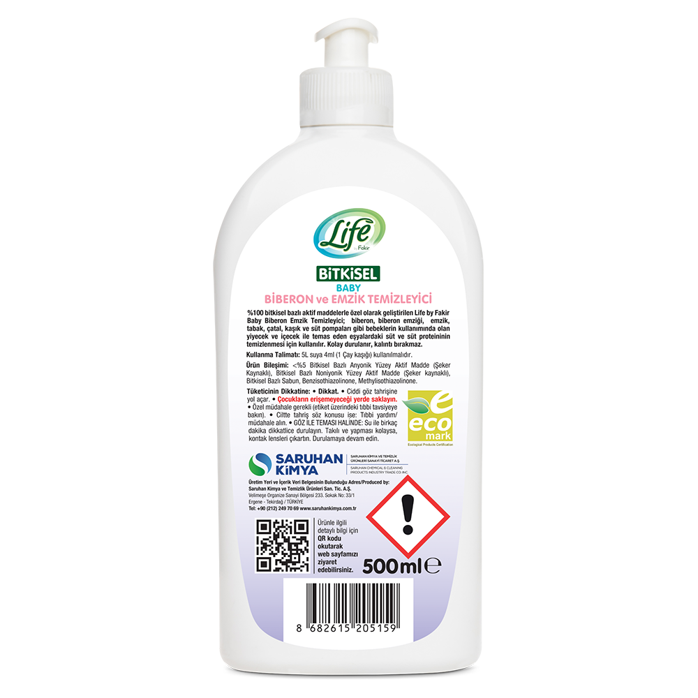 Life By Fakir Bitkisel Parfümsüz Biberon ve Emzik Temizleyici 500 ml – Doğal İçerik, Sabunlu